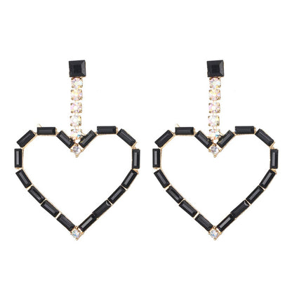 Black Cubic Zirconia & Goldtone Open Heart Drop Earrings