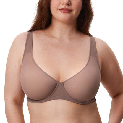 Cosnufy Sheer Mesh Balconette Underwire Full Coverage Unlined Bra