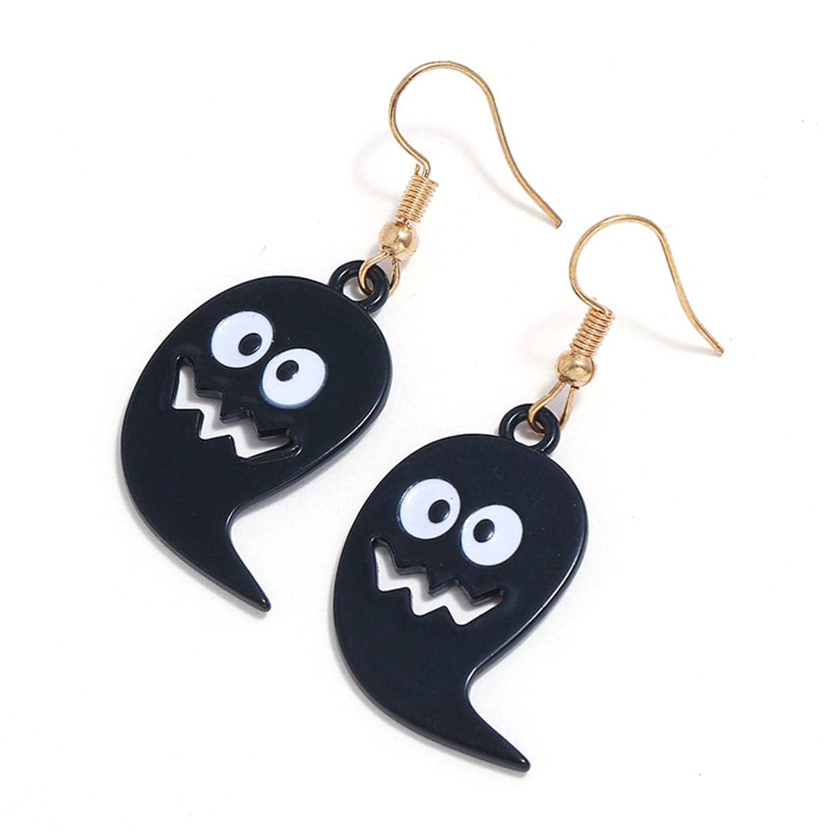 Black & Goldtone Ghost Drop Earrings