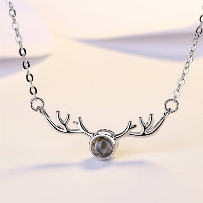 Black Crystal & Platinum Antlers Pendant Necklace