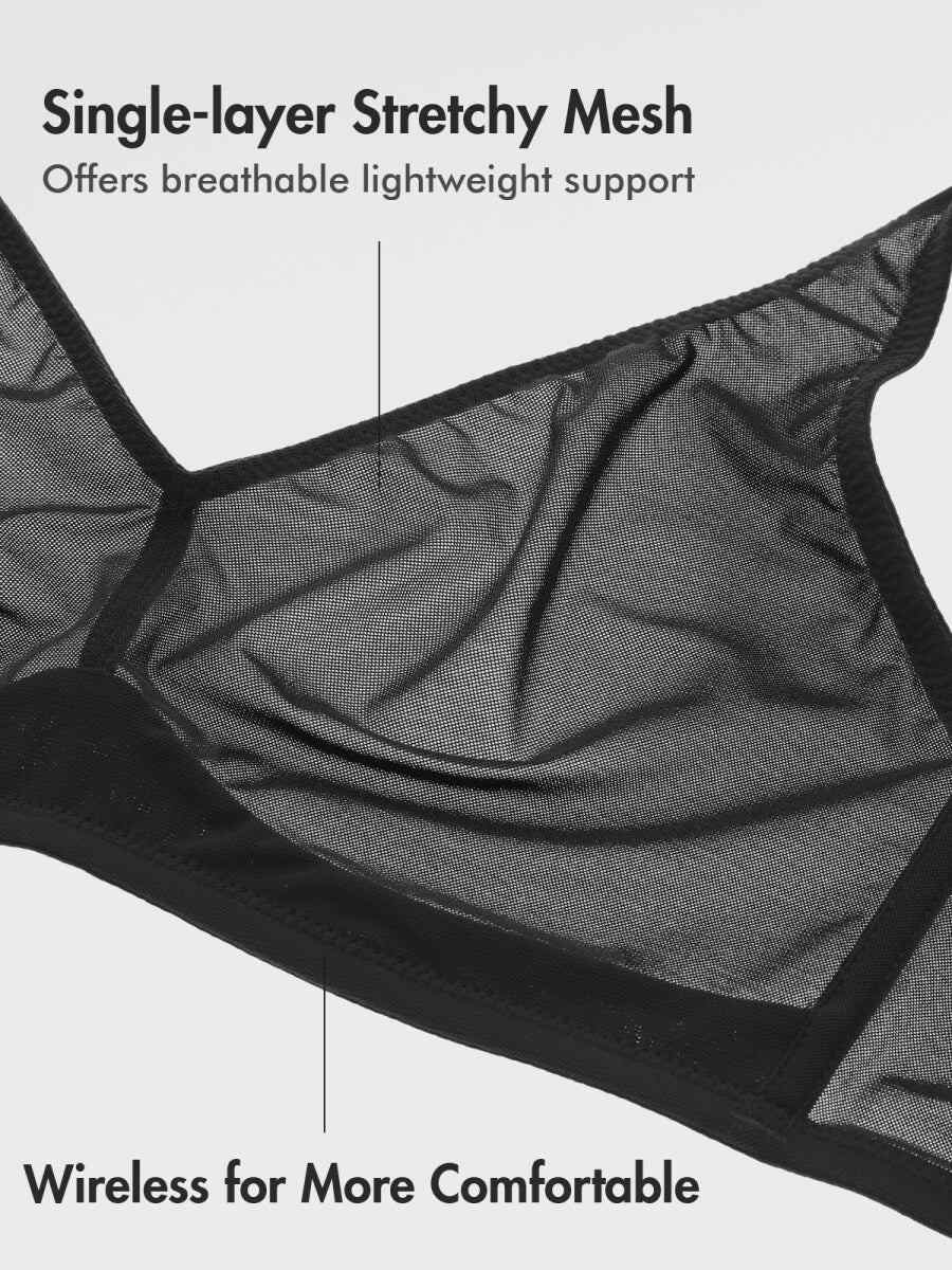 Cosnufy Sheer Mesh Wireless Full Coverage Unlined Bra