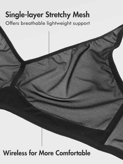 Cosnufy Sheer Mesh Wireless Full Coverage Unlined Bra