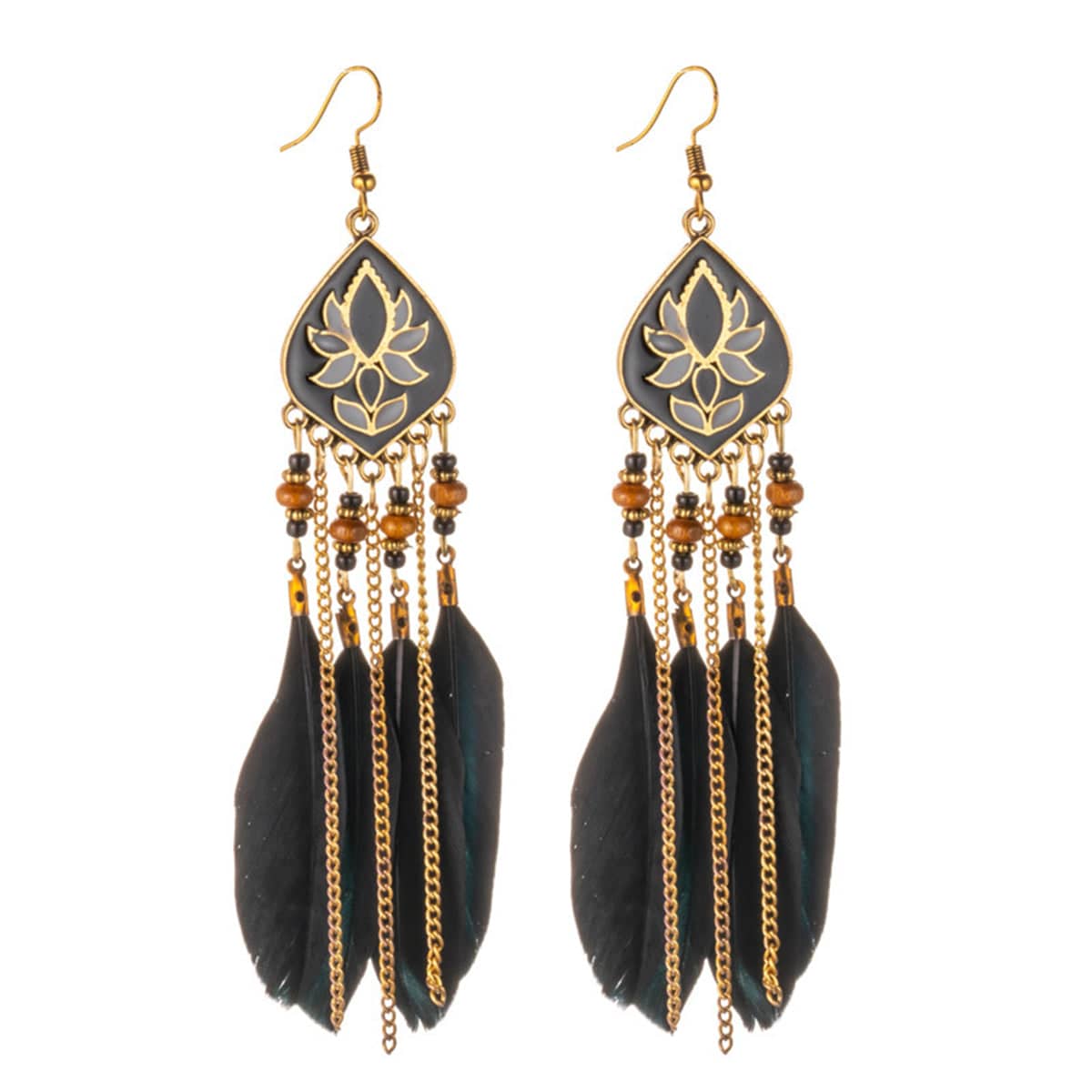 Black Feather & Resin Drop Earrings