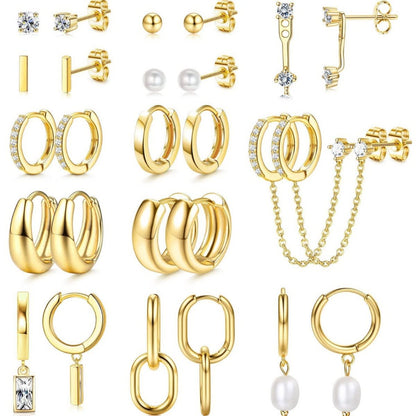 13 Pairs Gold Earrings Set