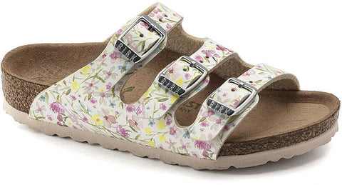 Birkenstock Florida Kids Vegan Nubuck Leather Watercolor Flower White