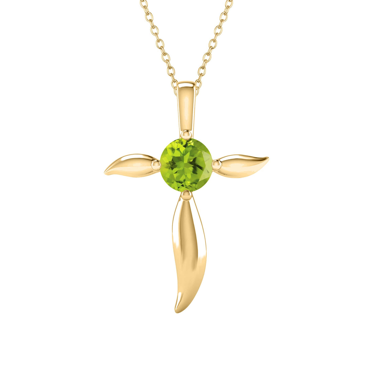 Gold Over Sterling Silver Round Shape Natural Peridot Cross Pendant with 18" Cable Chain