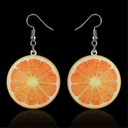 Acrylic & Silvertone Orange Slice Drop Earrings