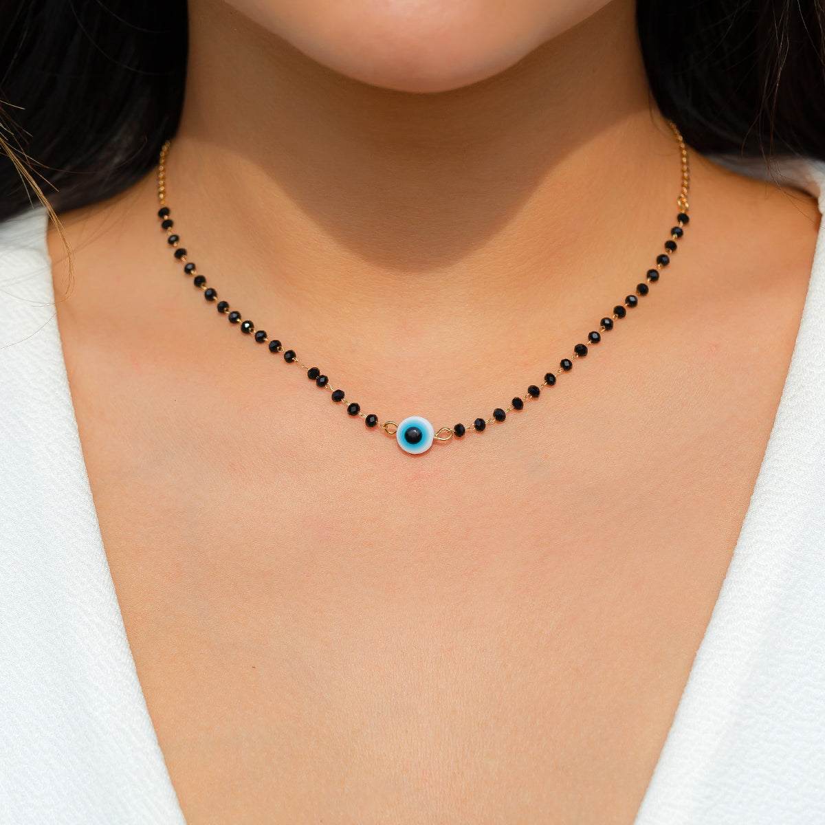 Black Acrylic & Goldtone Eye Necklace