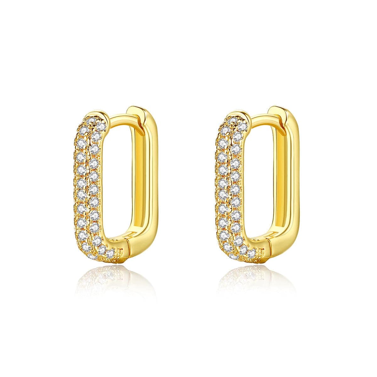 Cubic Zirconia & Goldtone Square Huggie Earrings