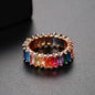 Blue Rainbow Crystal & Goldtone Band Ring