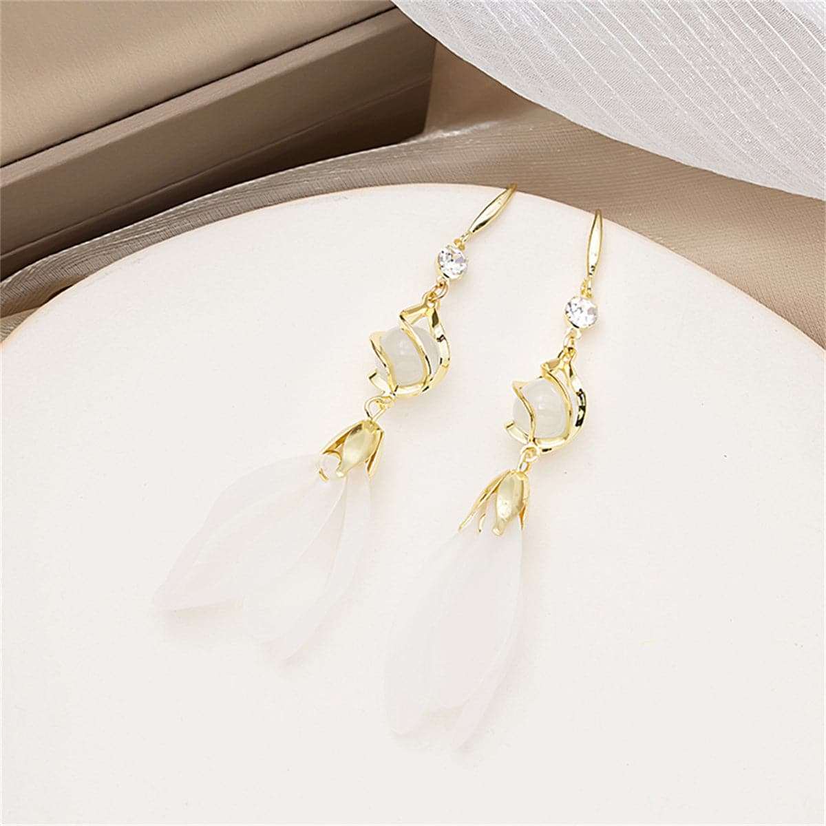 Cat-eye & Cubic Zirconia Tiered Cage Tassel Drop Earrings
