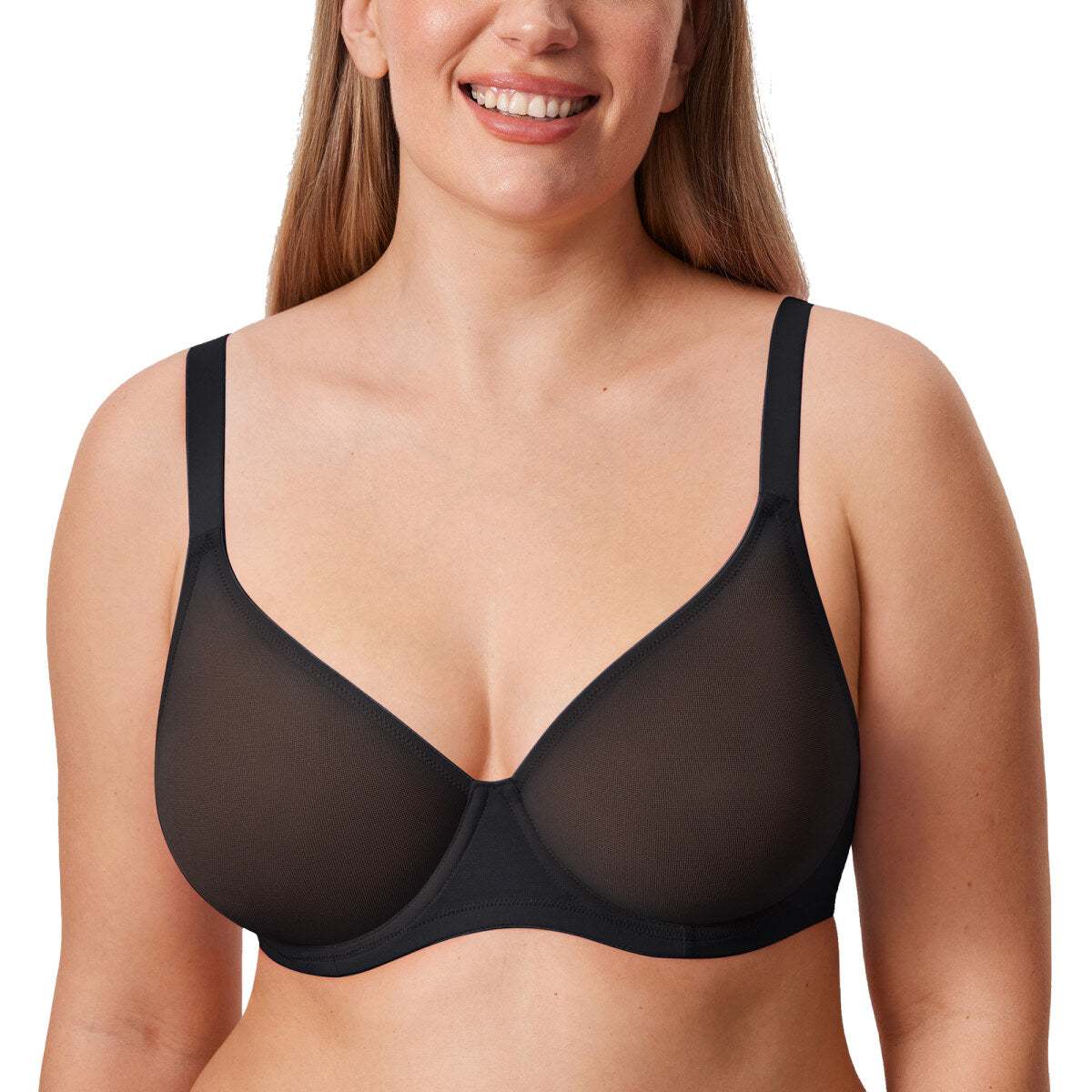 Cosnufy Sheer Mesh Plunge Underwire Full Coverage Bra