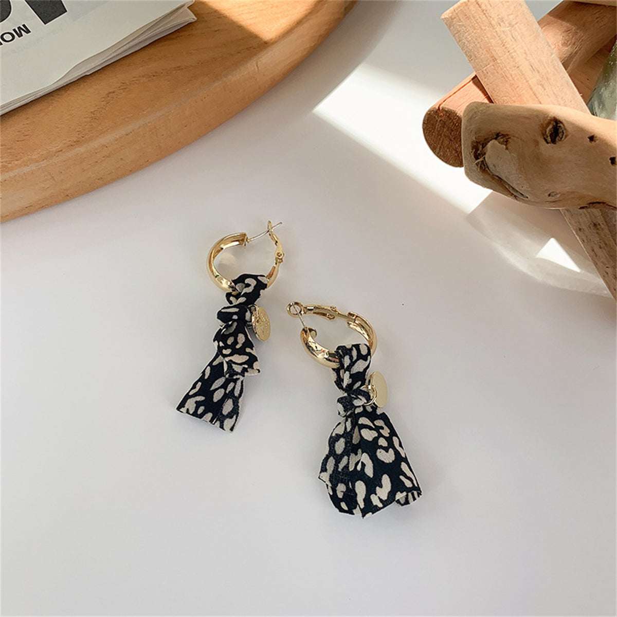 Black & Goldtone Leopard Knot-Accent Drop Earrings