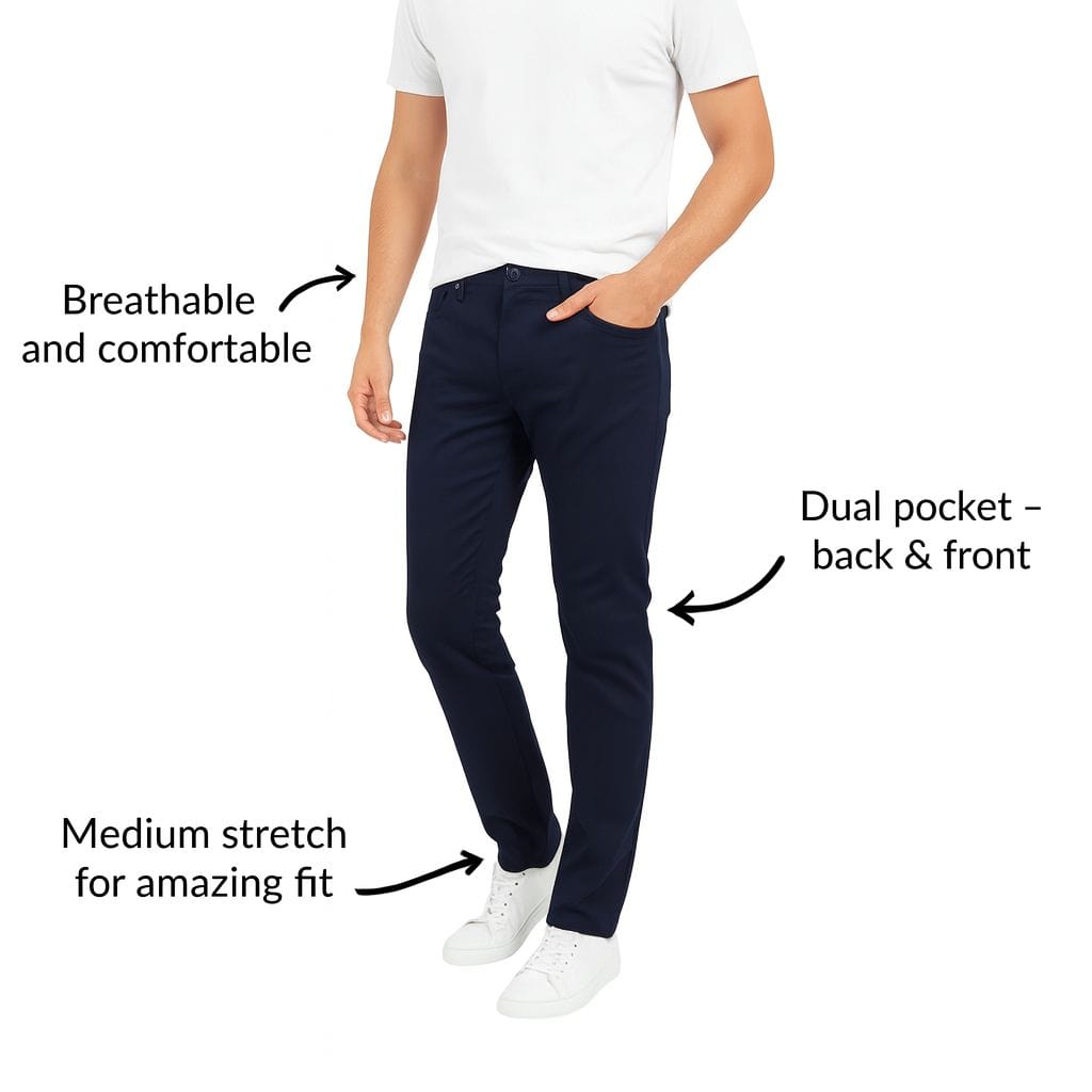 BenBen Mens 2 Pack Chinos Medium Stretch