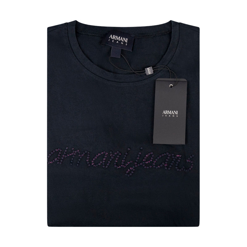 Armani Jeans Logo Long Sleeved Navy T-Shirt 6Y5T20 Women's