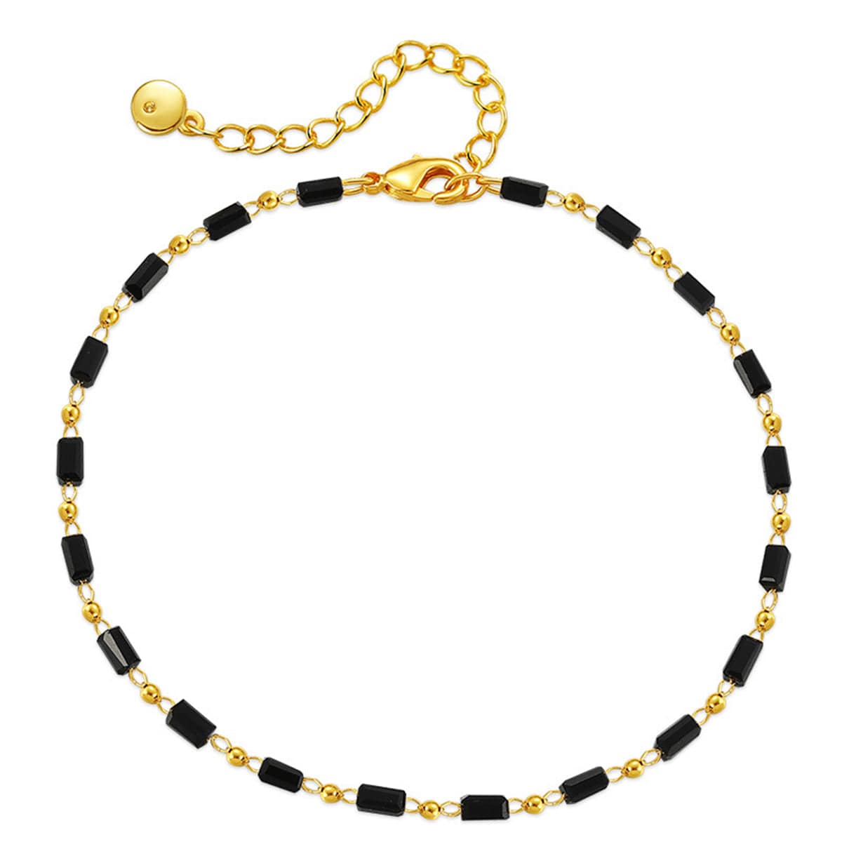 Black Acrylic & Goldtone Beaded Anklet