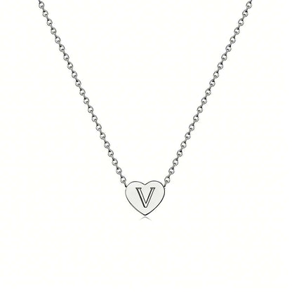 Dainty Initial Heart Necklace Personalized 26 Letters Available