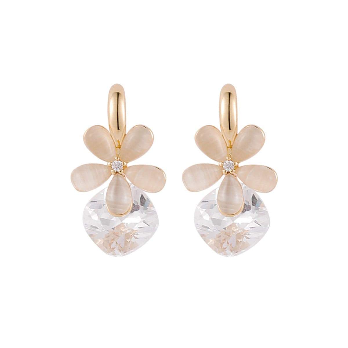 Cat's Eye & Goldtone Floral Huggie Earrings