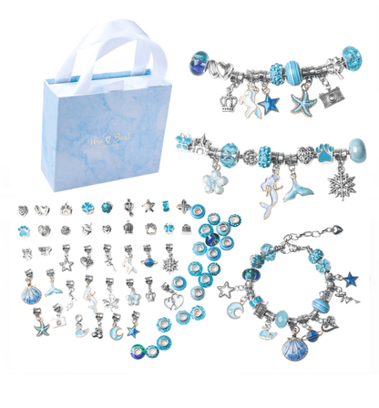 Blue 60-Piece Charm Bracelet Making Kit, Jewelry Charms, Snake Chains Bracelets, DIY Craft Set
