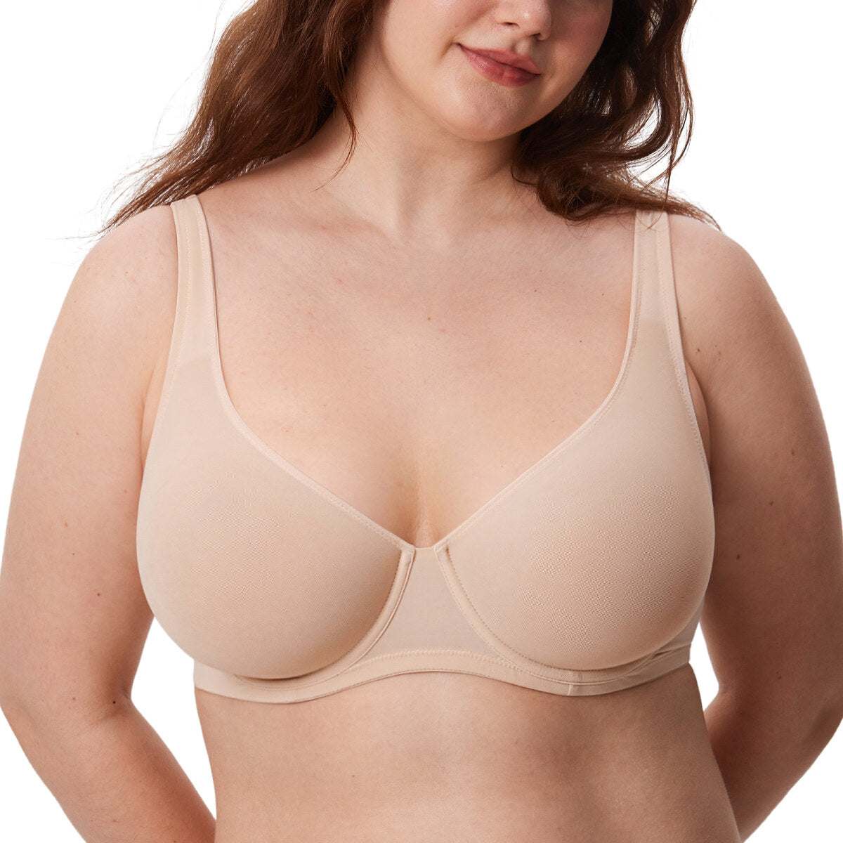Cosnufy Sheer Mesh Balconette Underwire Full Coverage Unlined Bra