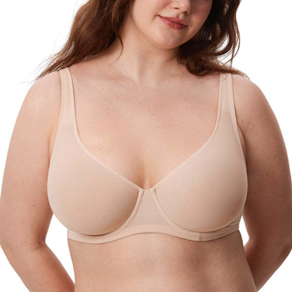 Cosnufy Sheer Mesh Balconette Underwire Full Coverage Unlined Bra