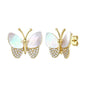 14k Gold Plated Mother of Pearl & Cubic Zirconia Butterfly Stud Earrings