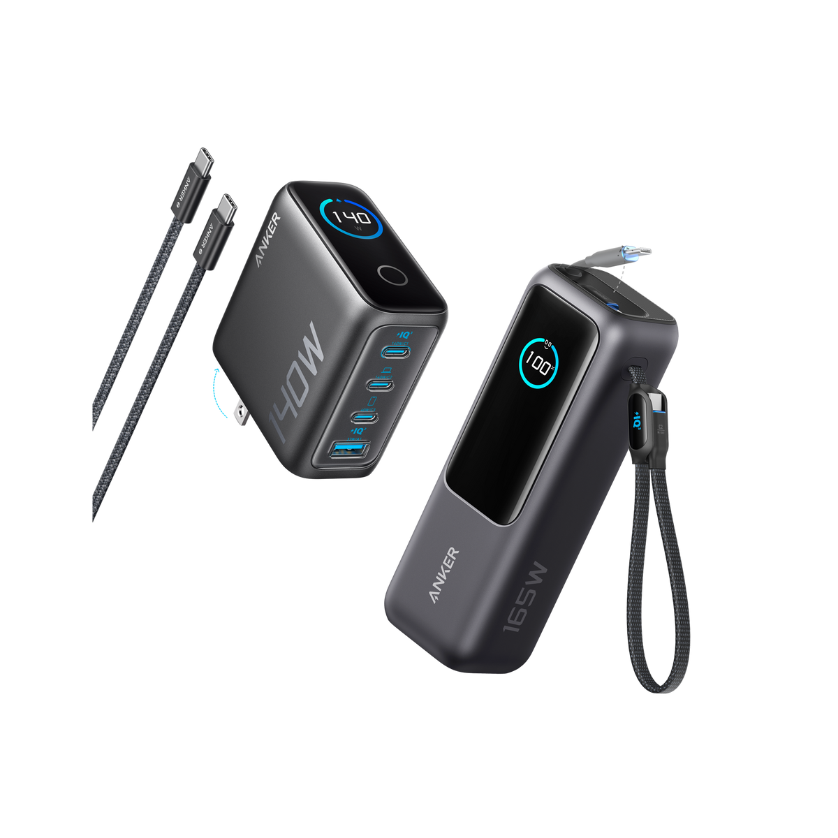 Anker Laptop Power Bank (25K, 165W, Built-In and Retractable Cables)