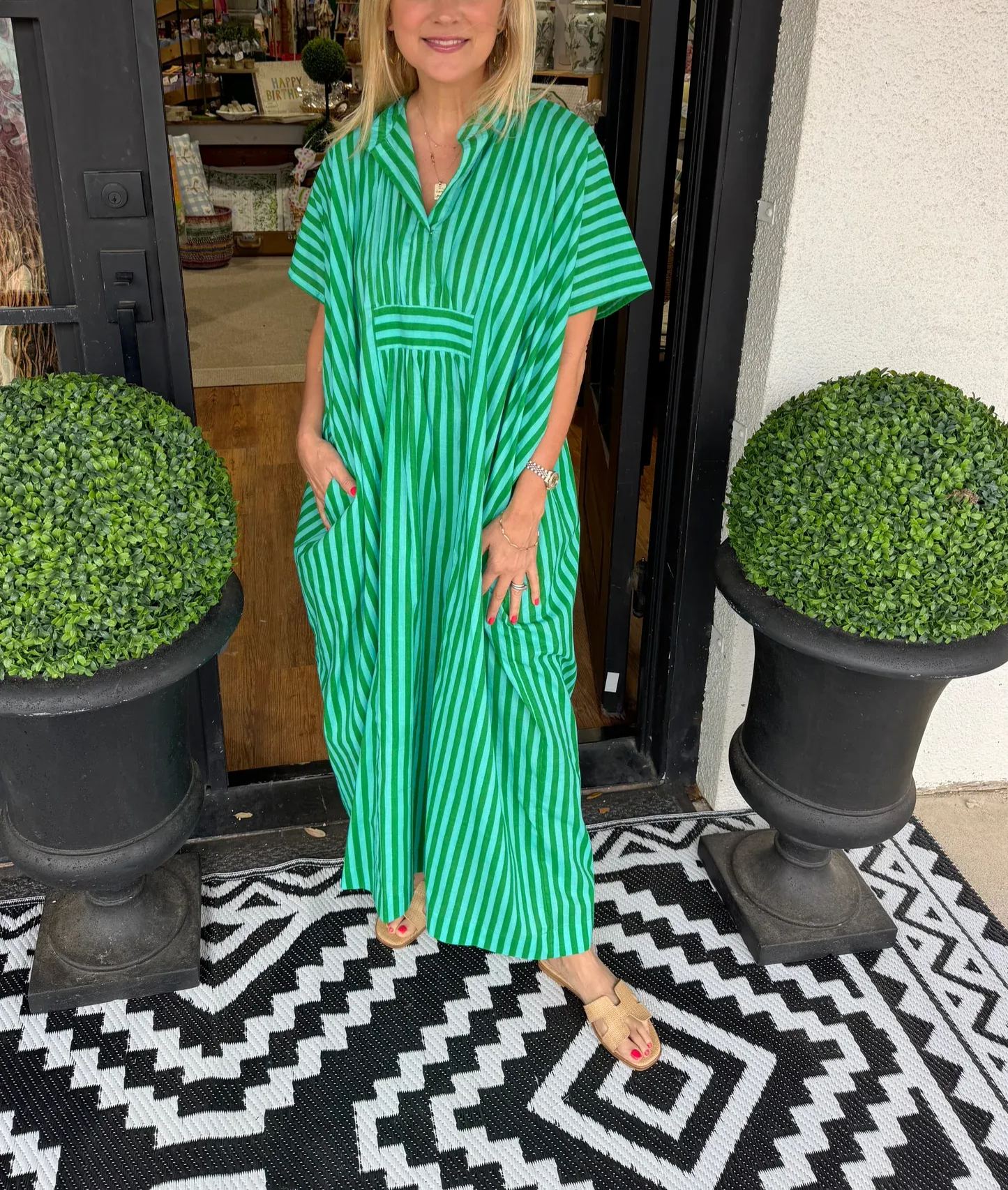 ✨Women's V Neck Striped Shirt Dress