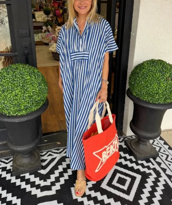 ✨Women's V Neck Striped Shirt Dress