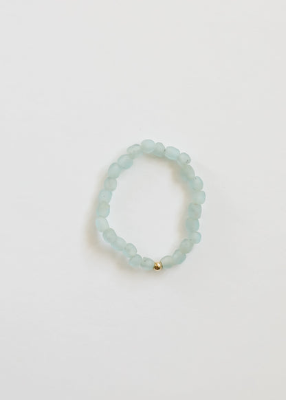 Blue Sea Glass + 14k Gold Filled or Sterling Silver || Stretch Bracelet