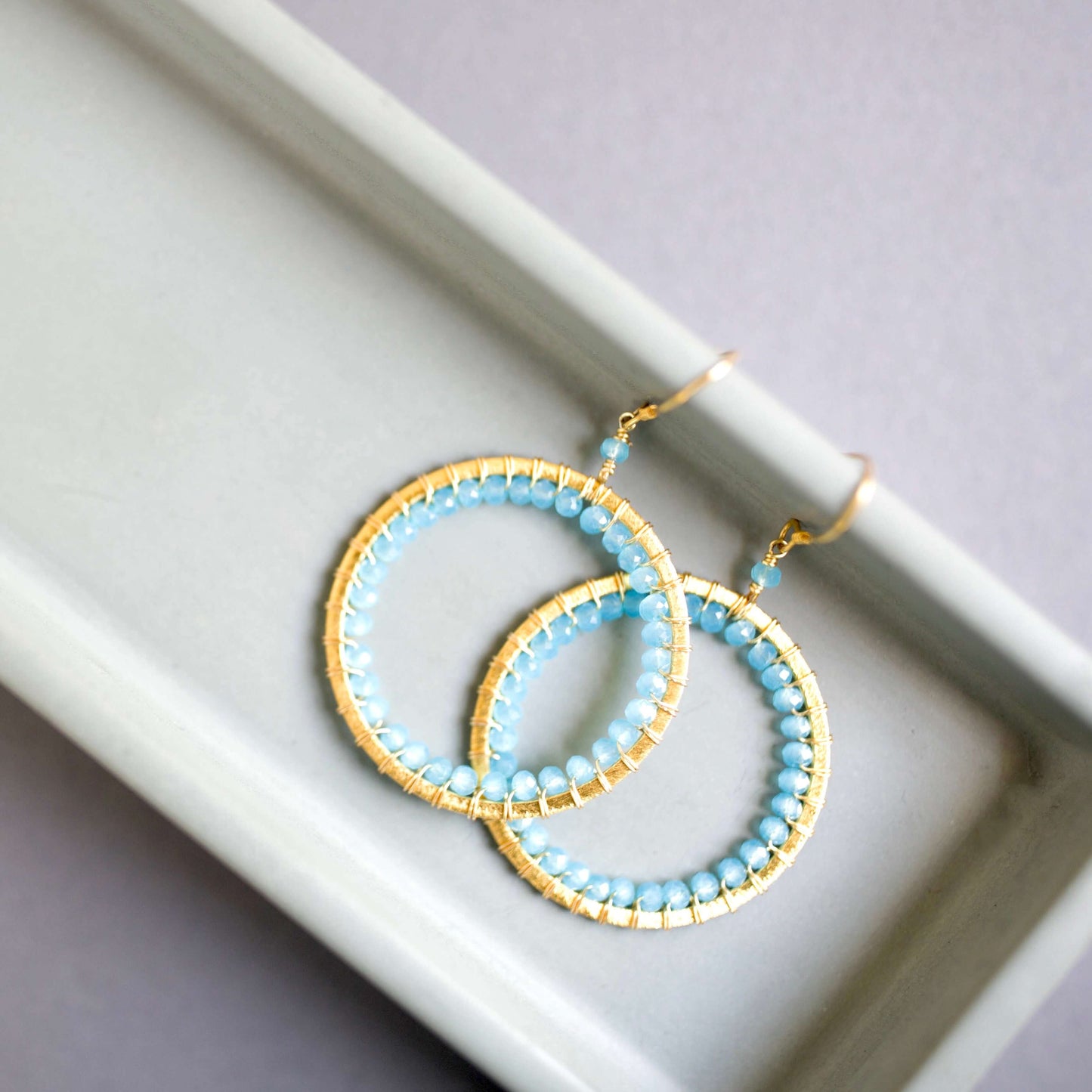 Blue Chalcedony Halo Earrings