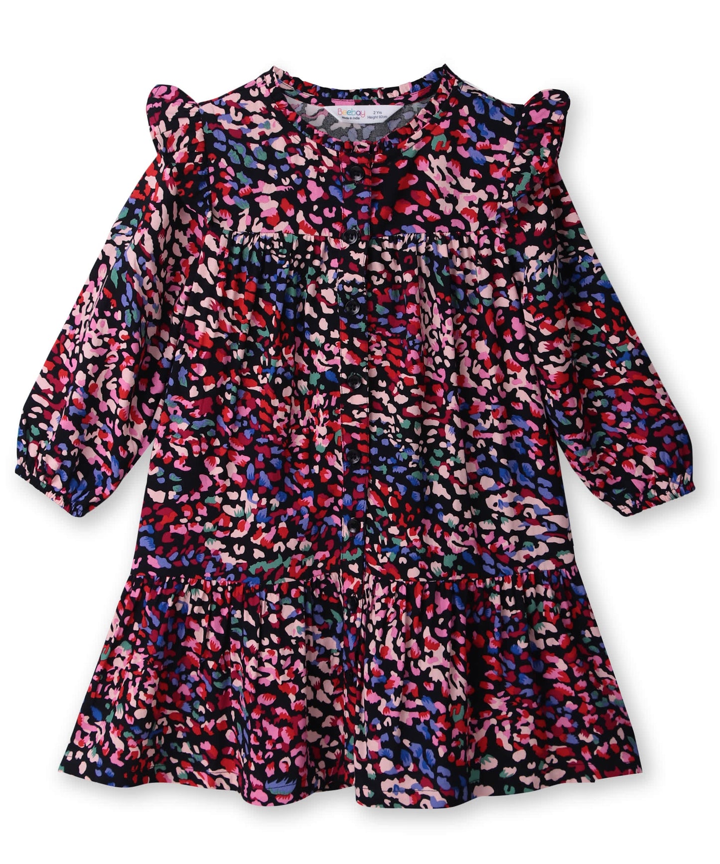 Beebay Button -through printed A-line Black dress