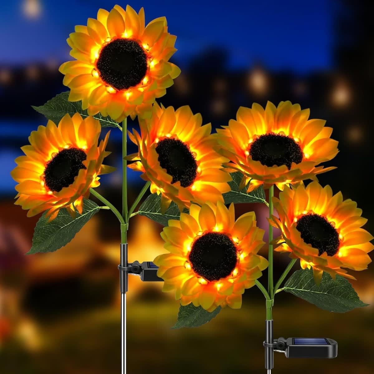 3-Head Sunflower Solar Garden Stake Lights