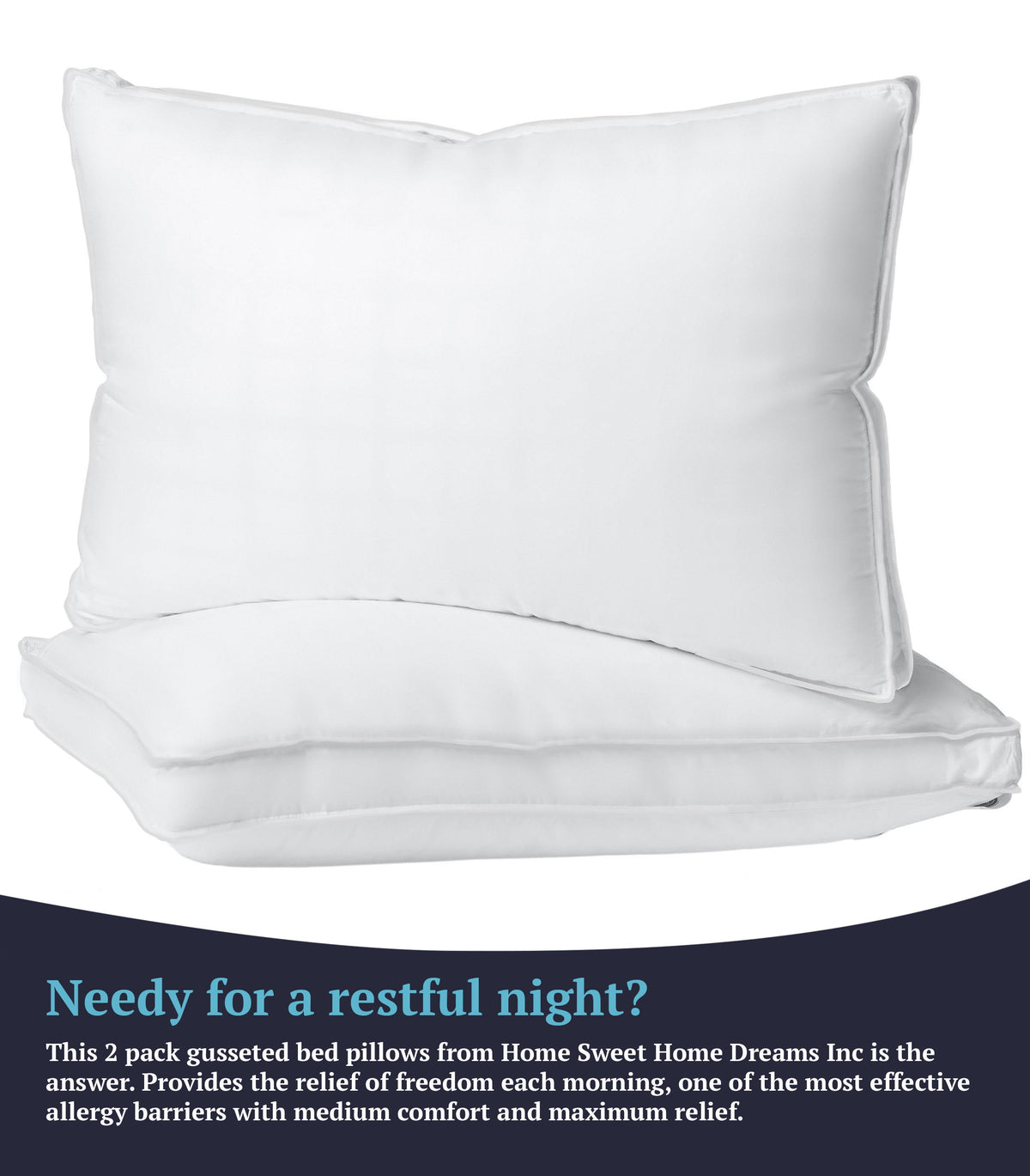 300 TC Cotton Gusseted Pillows – Supportive Down Alternative Bed Pillows