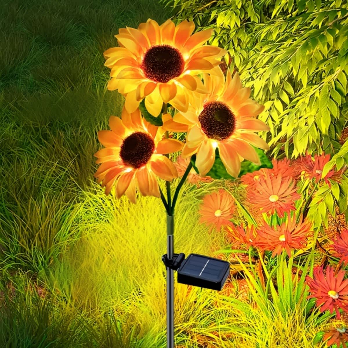 3-Head Sunflower Solar Garden Stake Lights