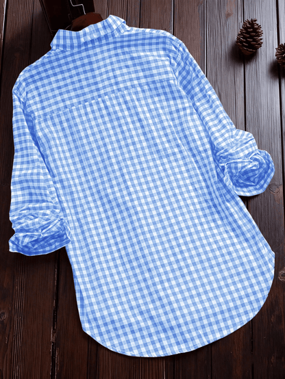 Chic YC Women's Gingham Button Down Shirt Long Sleeve Casual Loose Blouse for Spring Summer Small LightBlue
