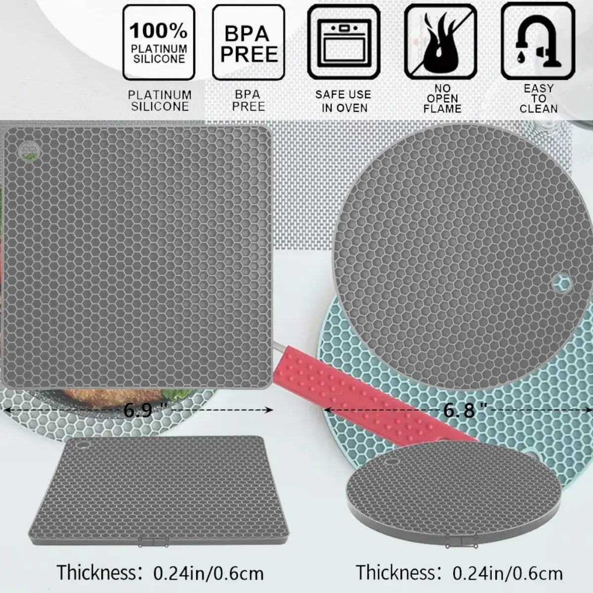 4-Pack Multi-Purpose Silicone Trivet Mats