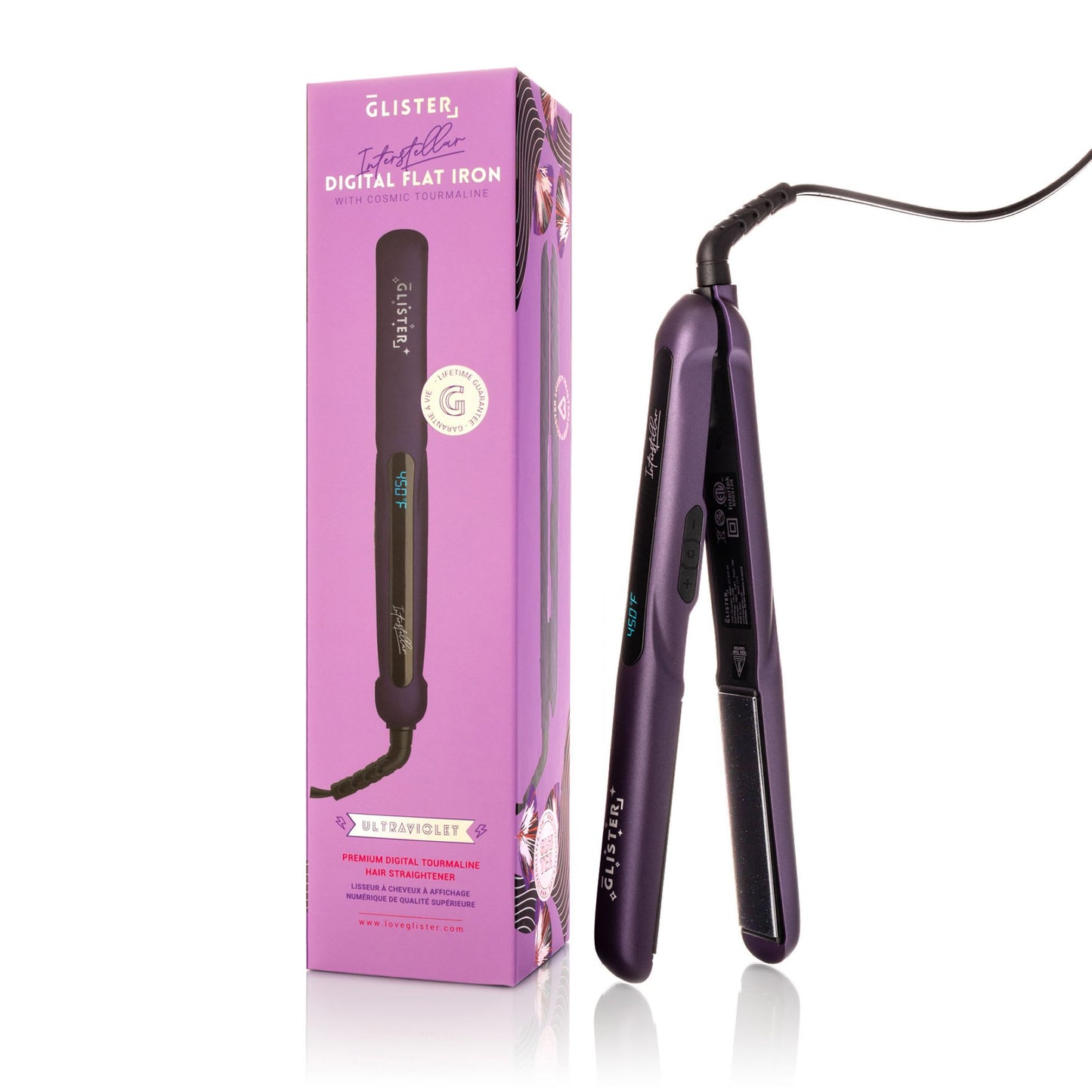 GLISTER - Interstellar 1.25” Digital Flat Iron Hair Straightener with Tourmaline Plates & Adjustable Temperature