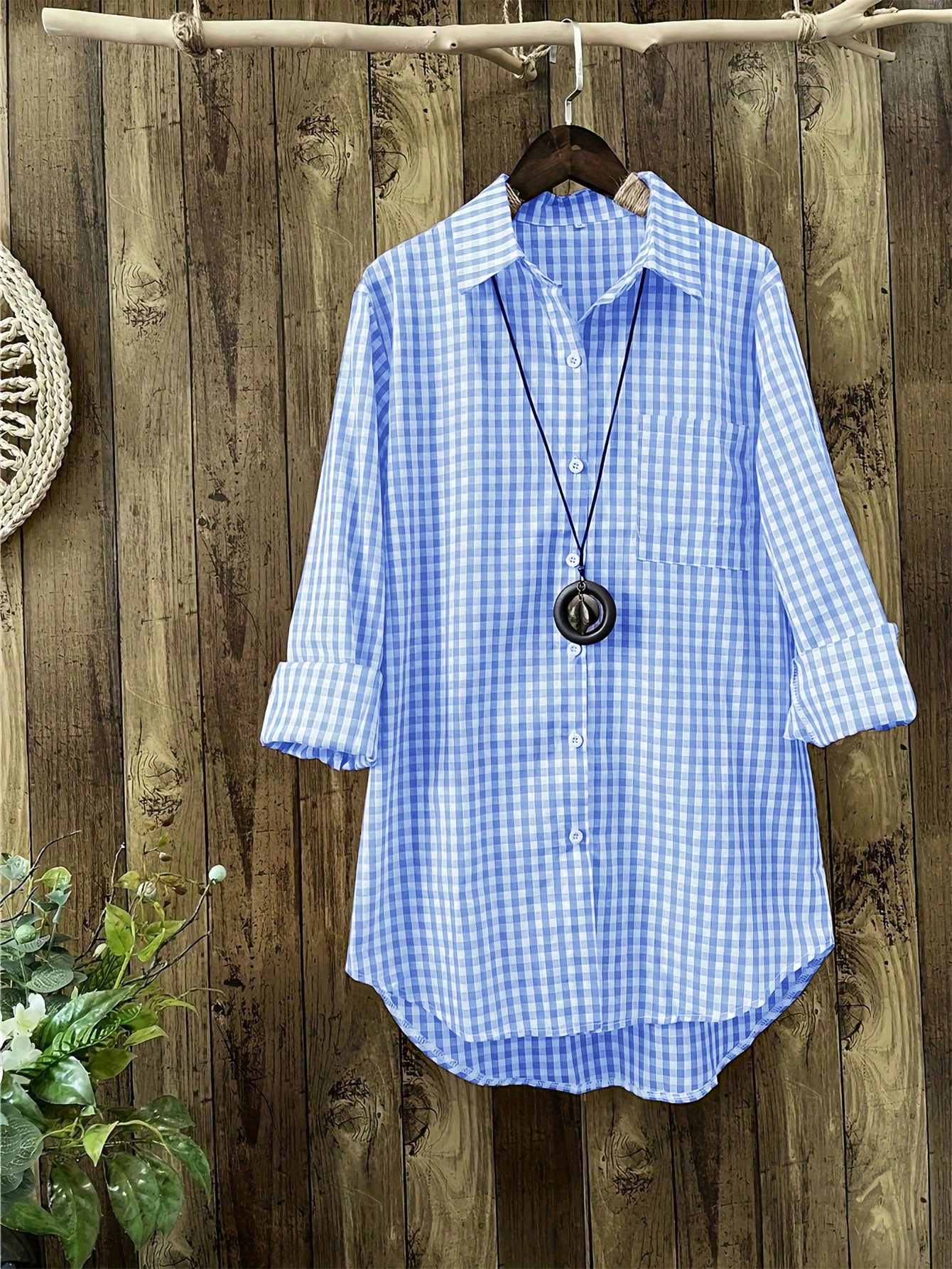Chic YC Women's Gingham Button Down Shirt Long Sleeve Casual Loose Blouse for Spring Summer Small LightBlue