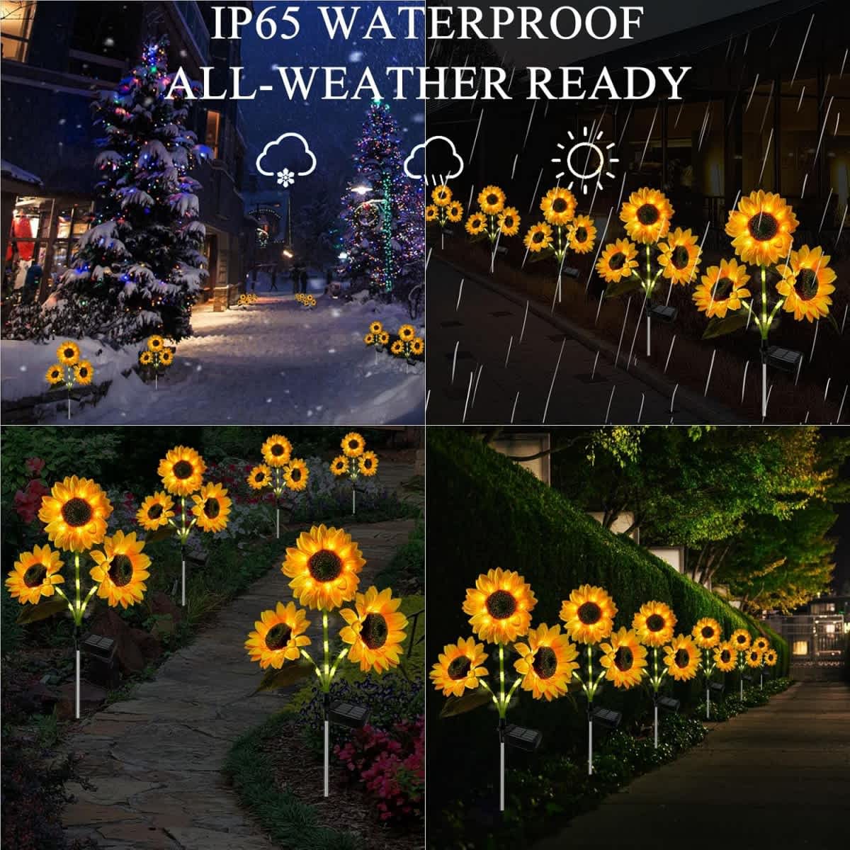 3-Head Sunflower Solar Garden Stake Lights