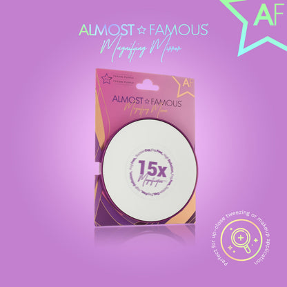 ALMOST FAMOUS - 15X Magnifying Vanity Mirror with Suction Cup – Close-Up Makeup & Tweezing Mirror