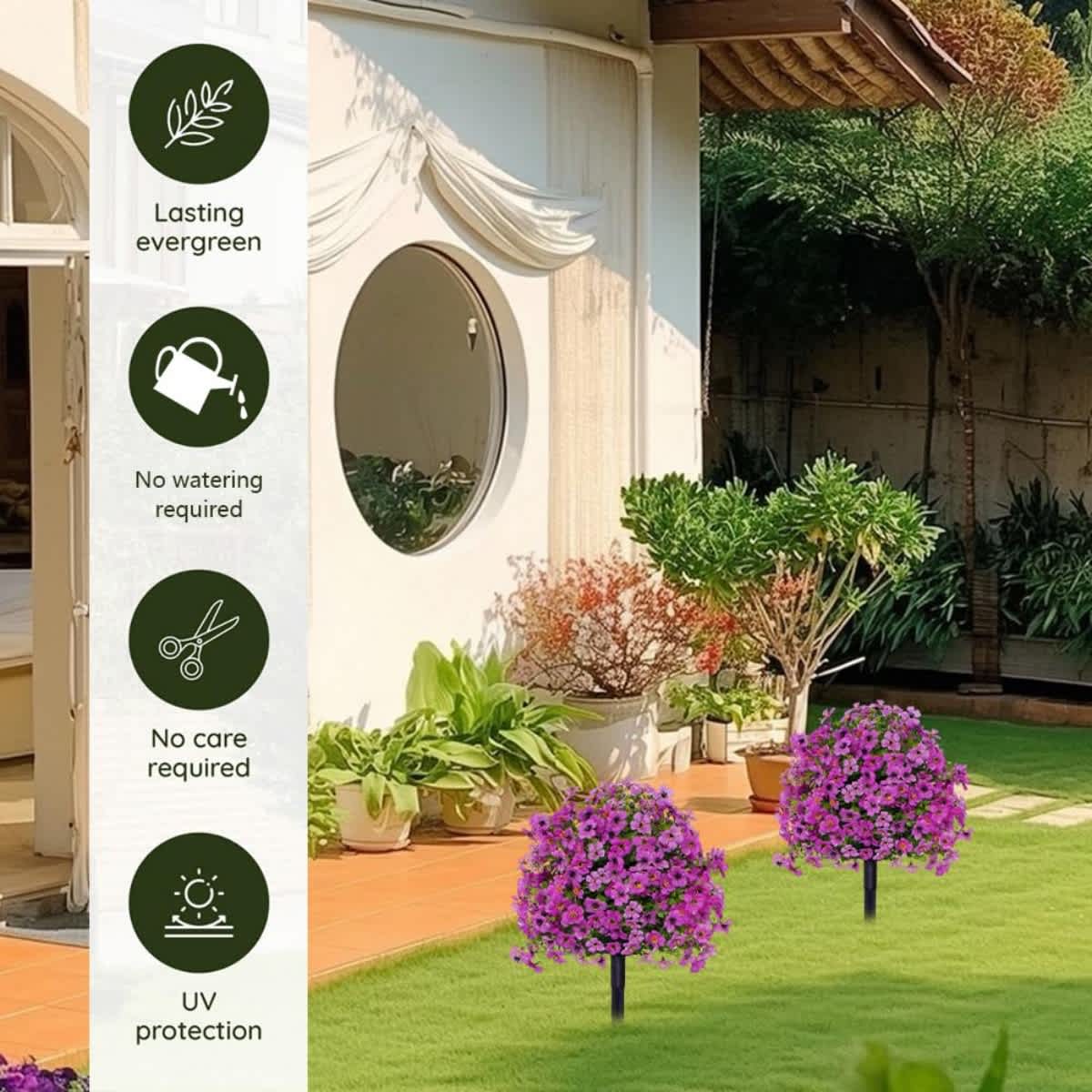 2-Pack Outdoor Artificial Flower Bush Stakes