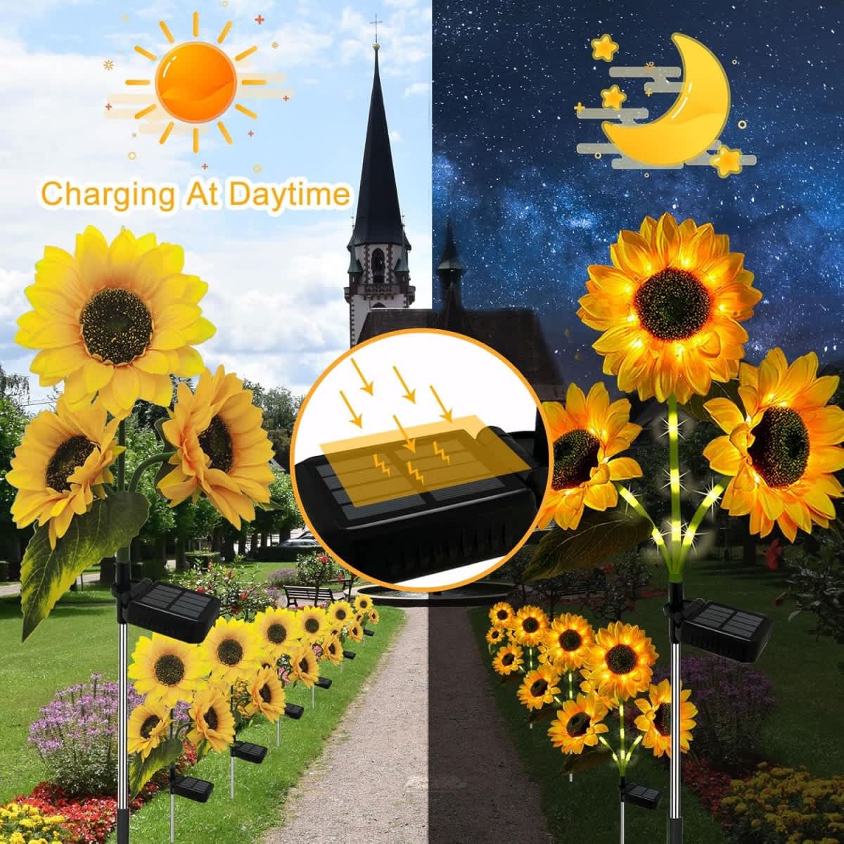 3-Head Sunflower Solar Garden Stake Lights