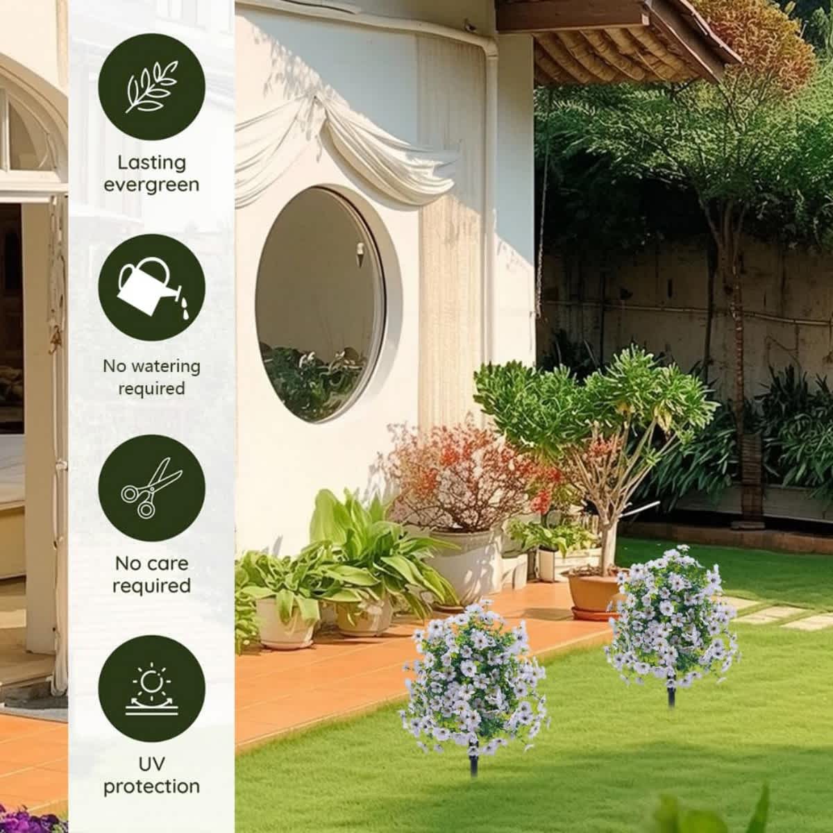 2-Pack Outdoor Artificial Flower Bush Stakes