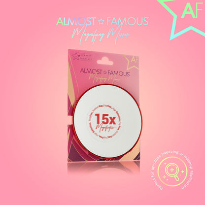 ALMOST FAMOUS - 15X Magnifying Vanity Mirror with Suction Cup – Close-Up Makeup & Tweezing Mirror