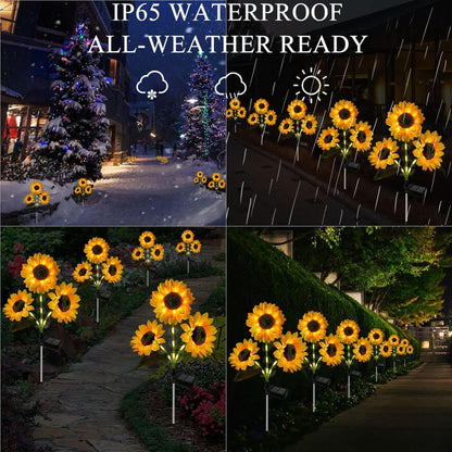 3-Head Sunflower Solar Garden Stake Lights