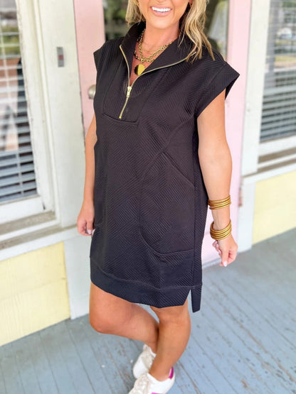 Women's Textured Zipper Pocket T-Shirt Dress