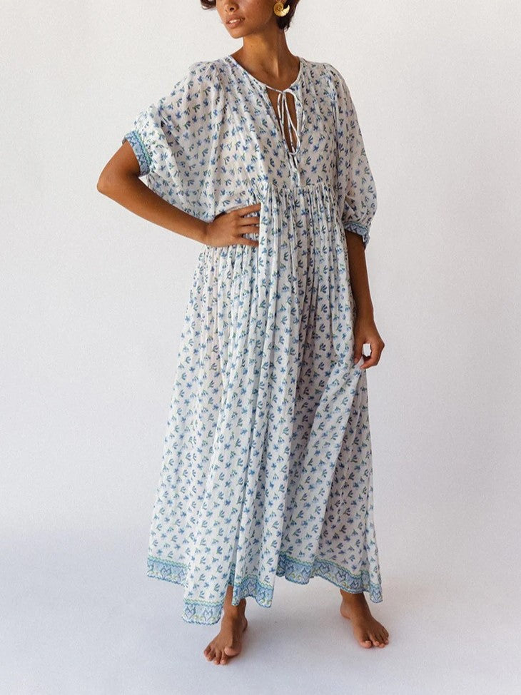 Women's Romantic Floral Lantern Sleeve Flowy Maxi Dress