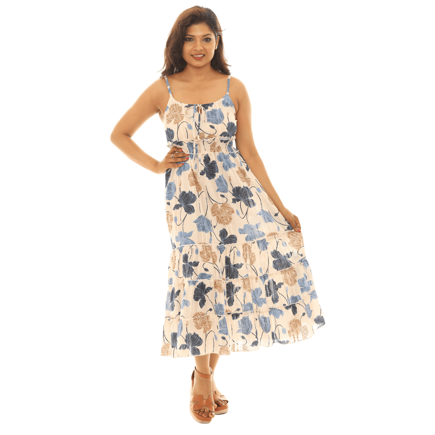 Floral Tiered Maxi Dress with Smocked Waist - Small