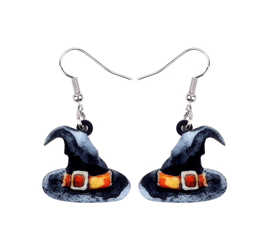 Black Witches Hat Acrylic Drop Earrings